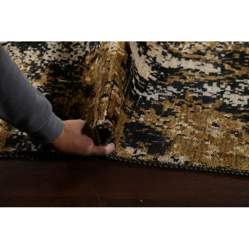 Tapis ivoire noué à la main de conception unique 6 pi 1 po x 9 pi New Age