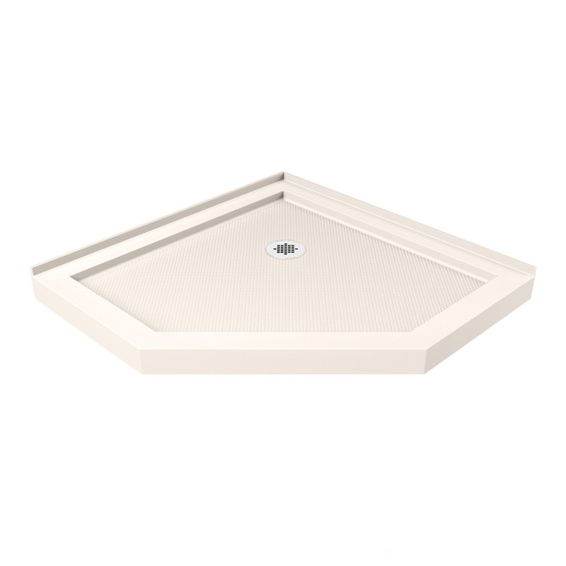 DreamLine SlimLine 40 inch D x 40 inch W x 2 3/4 inch H Corner Drain Neo-Angle Shower Base in Biscuit, Biscuit, 40" W x 40" L