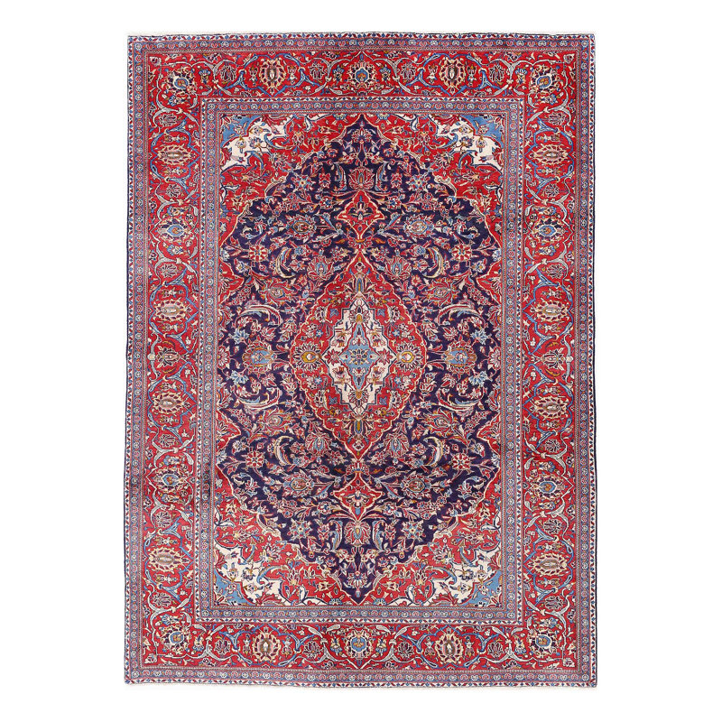 Kashan persan noué à la main bleu marine 6 pi 5 po x 9 pi 2 po