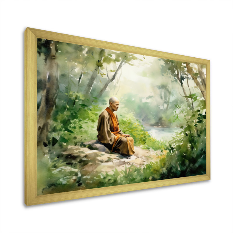 Bouddha aux lumières sur toile, Encadrement doré, H 30 po x l 40 po x P 1,5 po