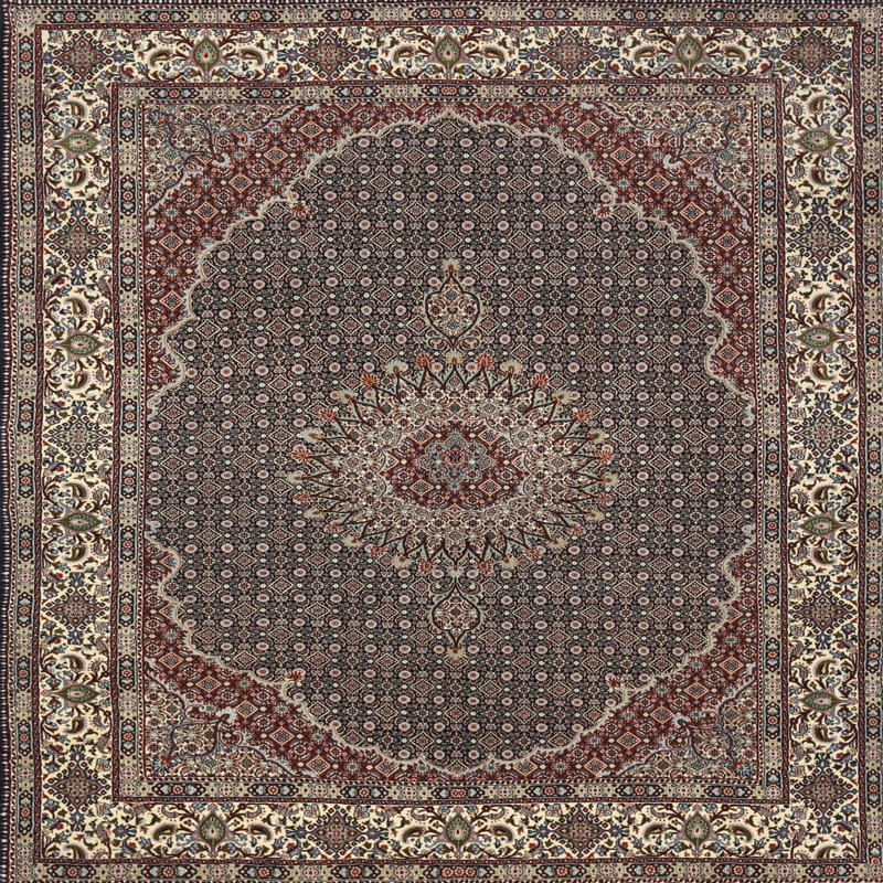 Tapis noir/gris/brun traditionnel, Carré 5 pi