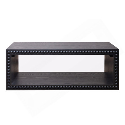 Table basse à bords noirs perlés - Table centrale rectangulaire de 47,6 po avec tablette de rangement ouverte, style campagne moderne, finition noire unie