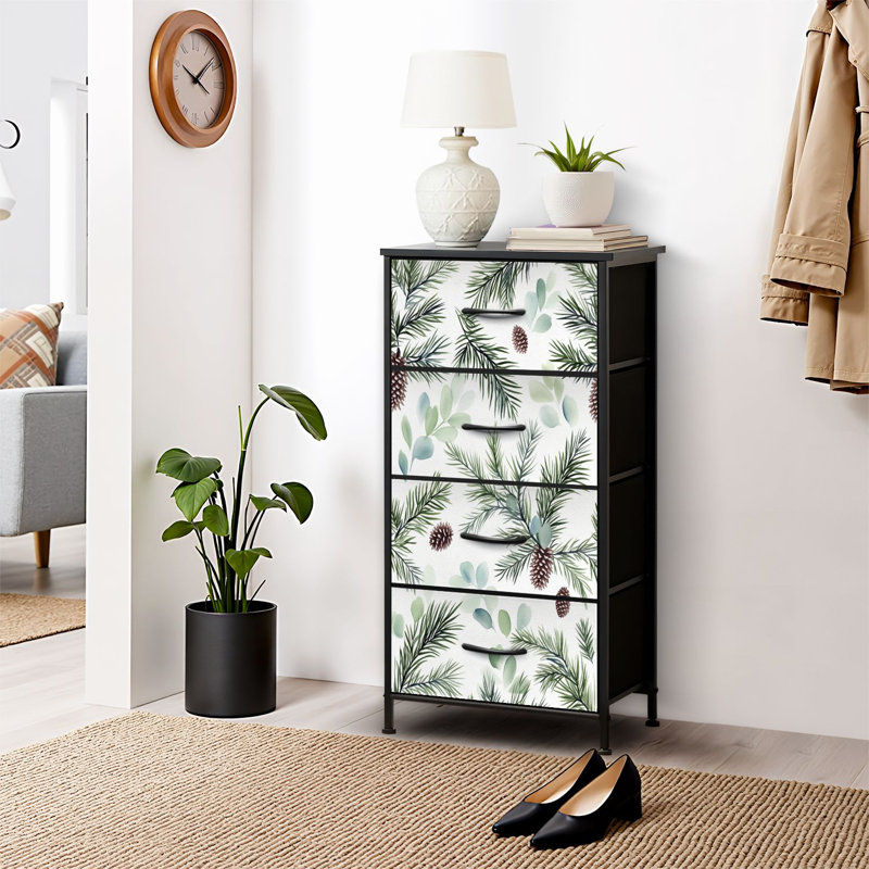 4 Drawer Dresser for Bedroom, Narrow Chest of Drawers, Wooden Top and Study Iron Frame 18"x37.5"-(WxH)
