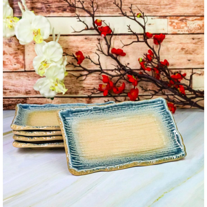 Ensemble de 5 assiettes à sushi ondulées rectangulaires L 8,75 po River Ao