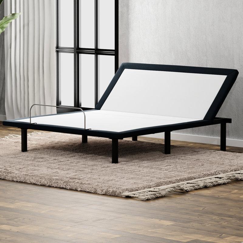 Lit double à hauteur réglable en métal gris, contrôle tête haute par télécommande câblée, confort accru des articulations, 74,53 po Profondeur, largeur de 53,99 po, hauteur de 14,81 po, option de 82,73 lb par facilité, P, l, H,