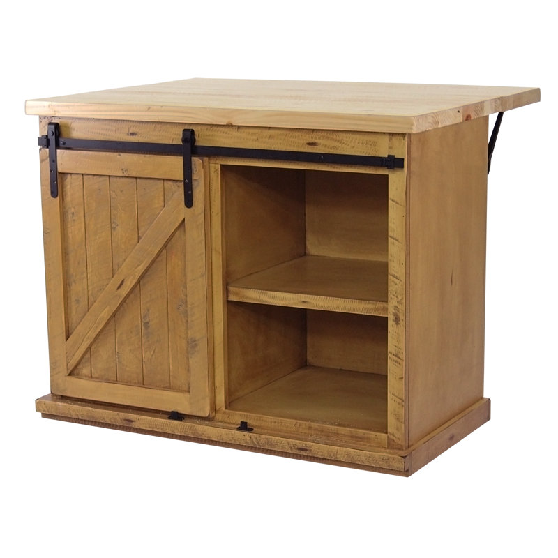 Broom Solid Wood Kitchen Island, Rustic Yellow