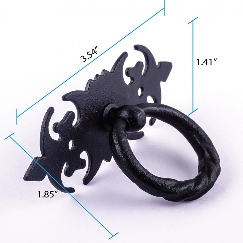 Black Wrought Iron Traditional Ring Pull Handles, Pack of 2