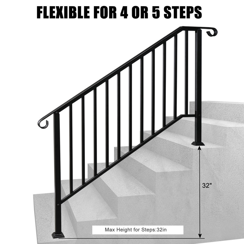 Fegley Metal Handrail Stair Railing, 70.9" H x 51.2" W x 2" D