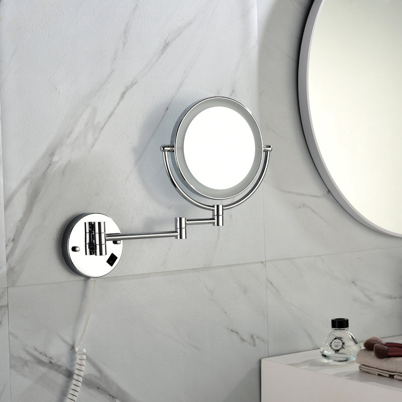 Miroir de maquillage mural grossissant à DEL 8 pouces, 12 extensions, finition, grossissement 1x / 3x, rotation de 360 degrés, bouton imperméable pour le rasage, montage sur meuble-lavabo, extensible, grossissant, rotatif,