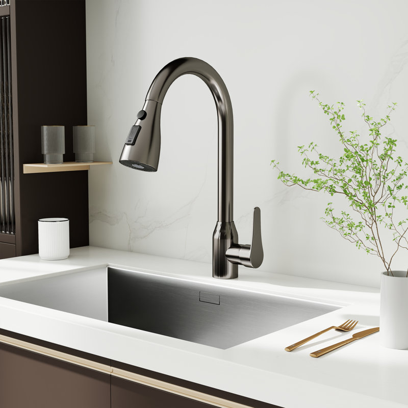 Single Handle Pull Down Kitchen Faucet, Gun Gray