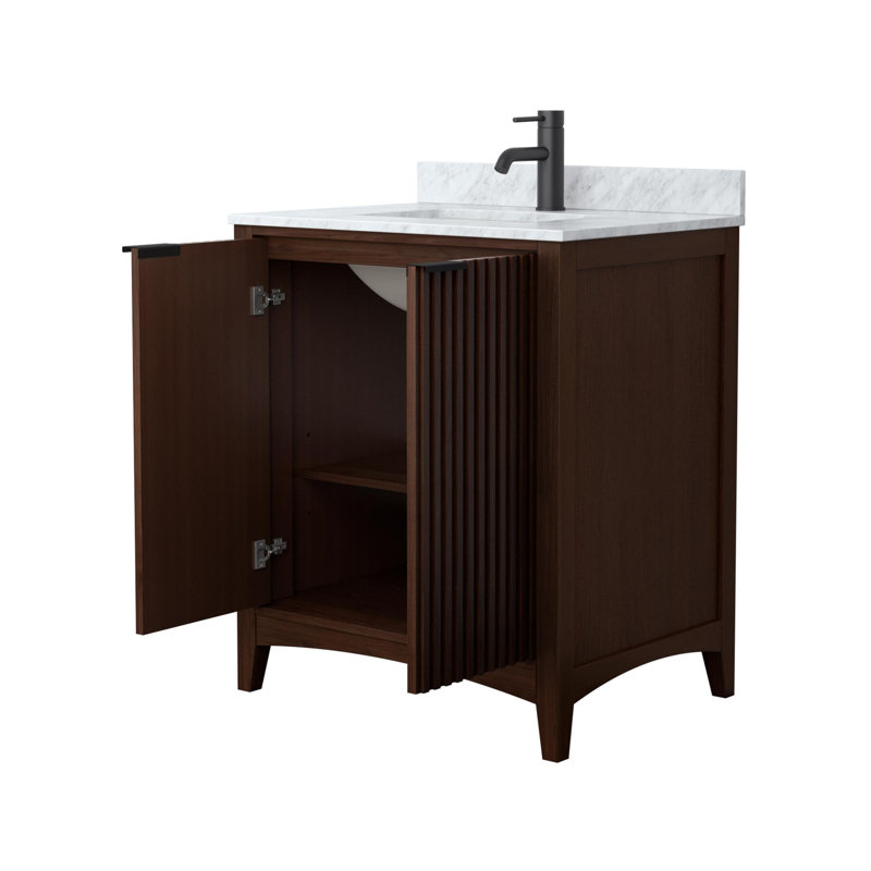 Palmilla 30" Freestanding Single Bathroom Vanity with Marble Top, Brown, Matte Black