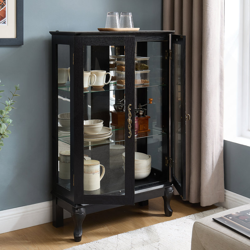 Vitrine avec portes en verre trempé, vitrine éclairée avec tablettes réglables pour la maison ou le bureau