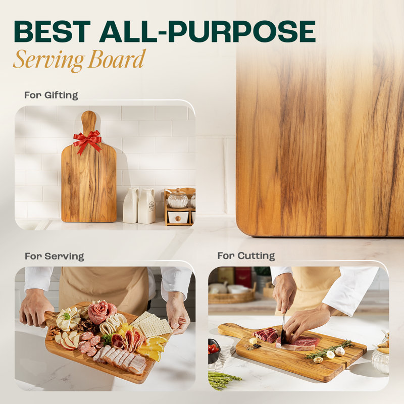 Anders Teak Wood Serving Tray with Handle