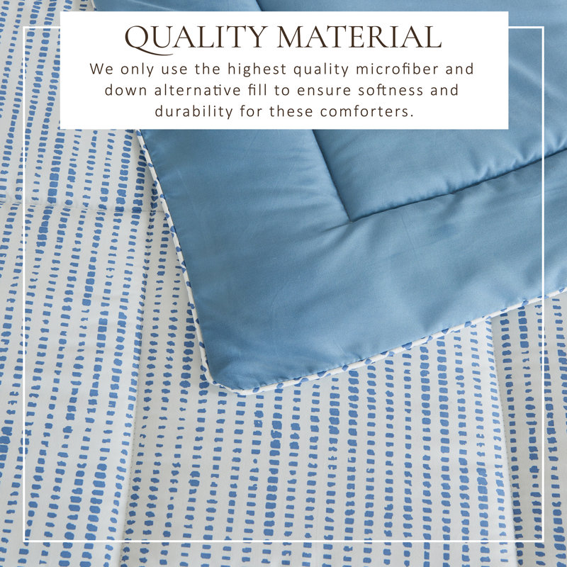 Full Blue Dot Print Reversible Microfiber Comforter Set