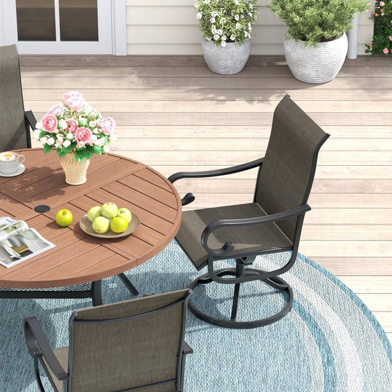 Aldreda With Swivel Textilene Chairs, Brush Wood Brown/Black/Brown