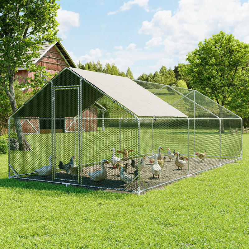 Cage à poules en métal avec cage imperméable et anti-UV pour utilisation dans une cour extérieure avec toit pointu 