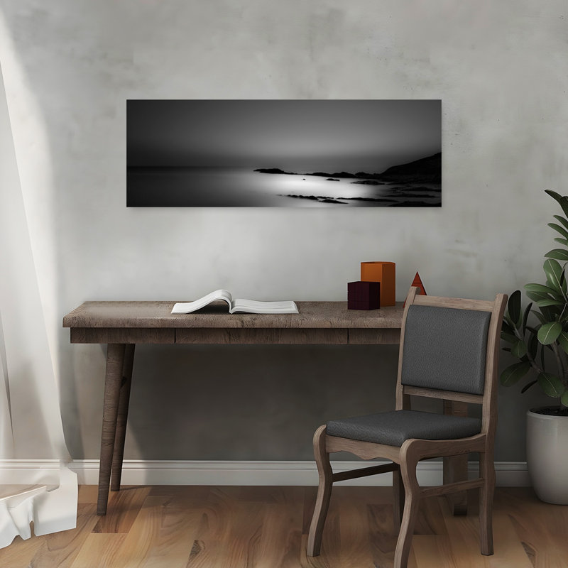 «Serene Coastal Mist Dramatic Ethereal Minimalist Coastal Landscape», art mural, H 12 po x l 36 po