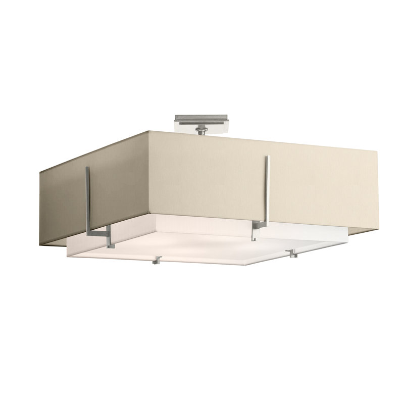 Exos Square Large Double Shade Semi Flush Mount, Sterling, Flax