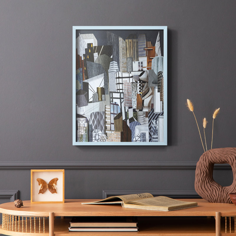 Western Metropolis Framed Print - Solid Wood, Blue, 10" H x 8" W