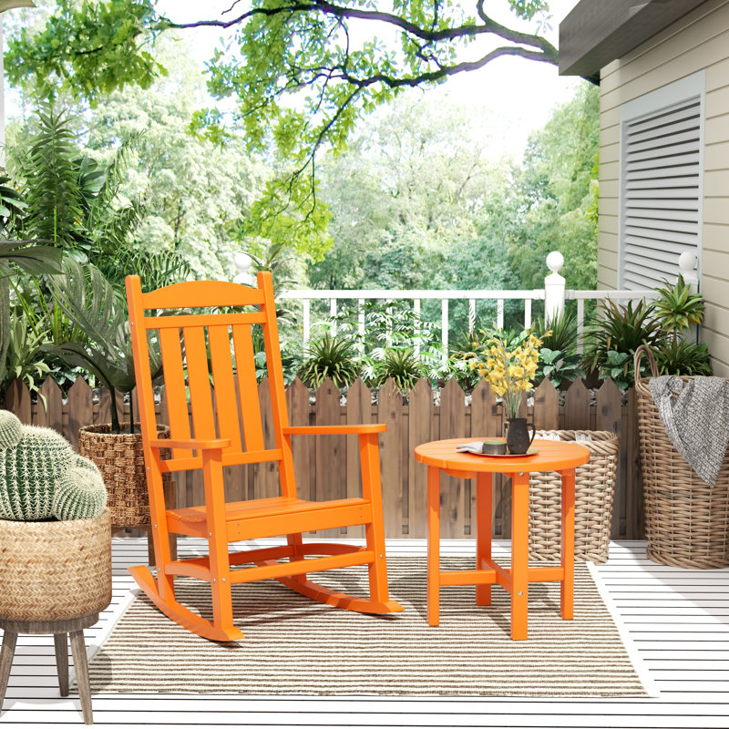 Laguna Outdoor Plastic Rocking Chair with Side Table, Orange
