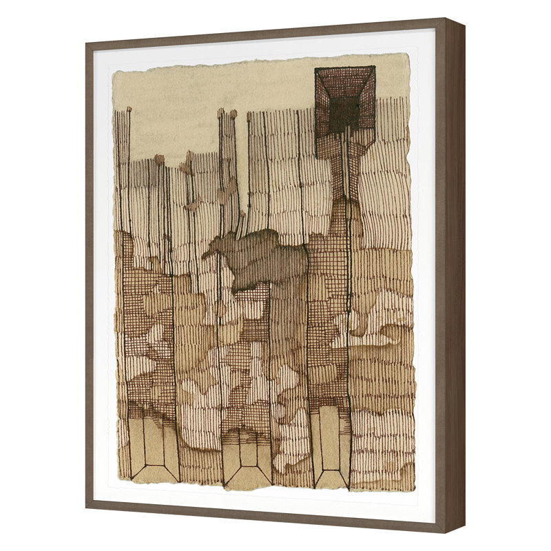 Coffee Drawing 4 Print by Renee Staeck, 29" H x 22" W x 1.5" D, Walnut