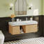Meuble-lavabo simple 48 po moderne, plateau en pierre frittée blanche brillante, armoires en bois clair