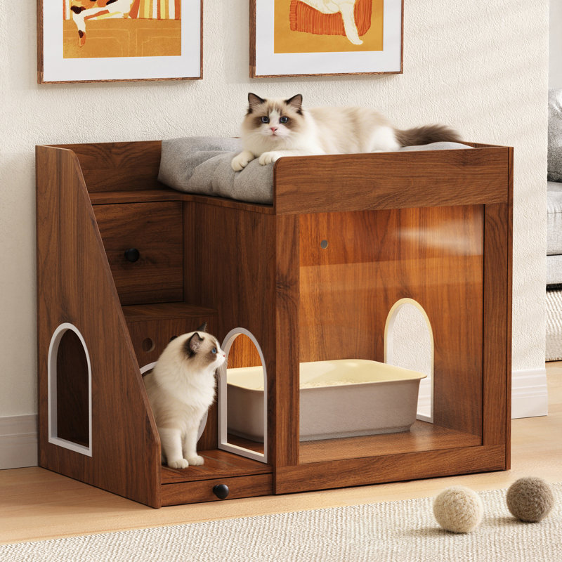 Enceinte de litière pour chat avec lumière DEL RVB, Walnut