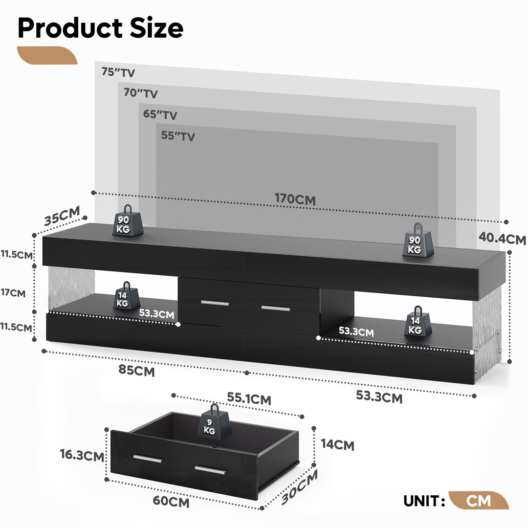 Modern Tv Stand For Tvs Up To 70" With Led And Drawer