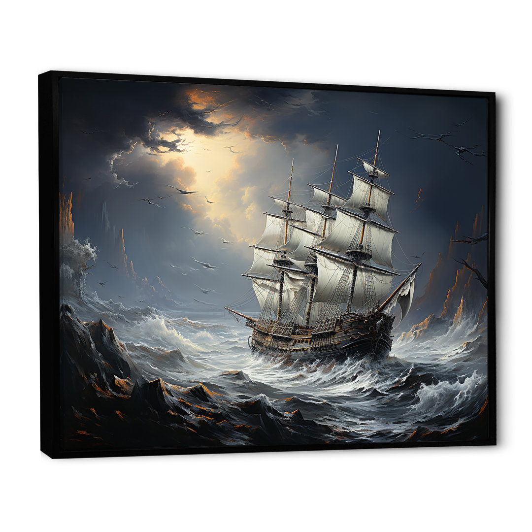 Pirate Ship At Stormy Seas I - Pirate Wall Decor Breakwater Bay 