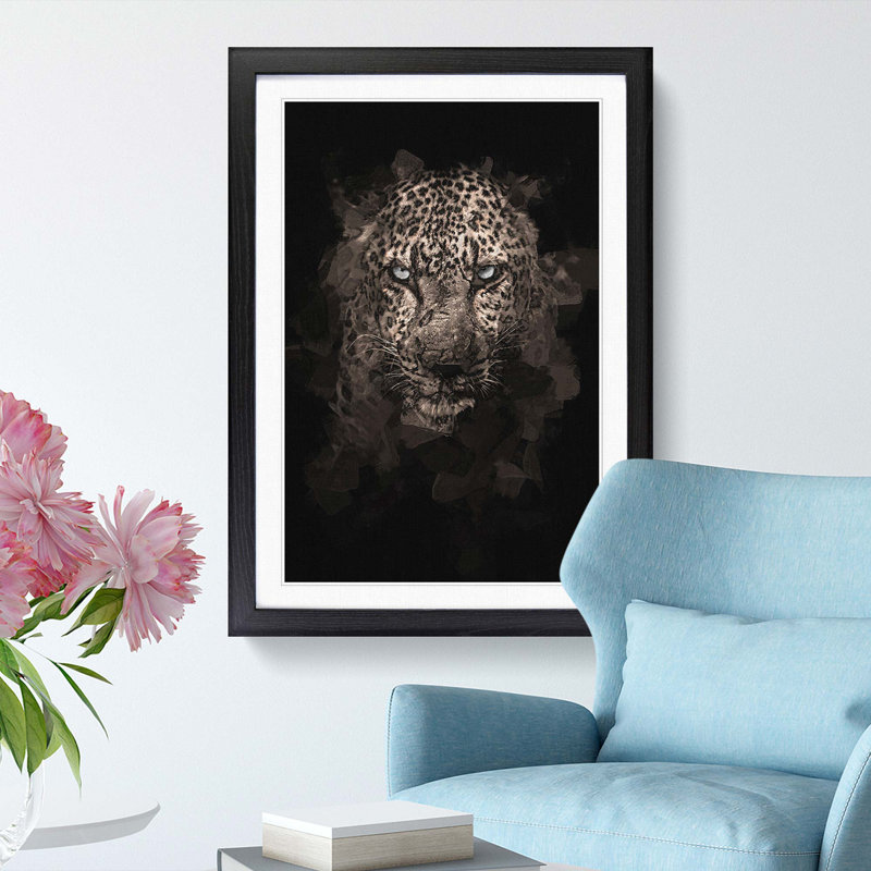 Leopard in the Dark in Abstract - Picture Frame Graphic Art Print, 65cm H x 48cm W x 2cm D, Black Framed
