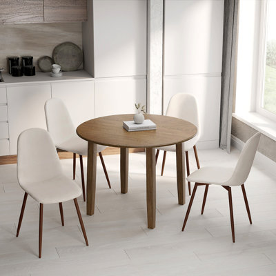 Ensemble de salle à manger 5 pièces - Table en noyer avec chaise beige