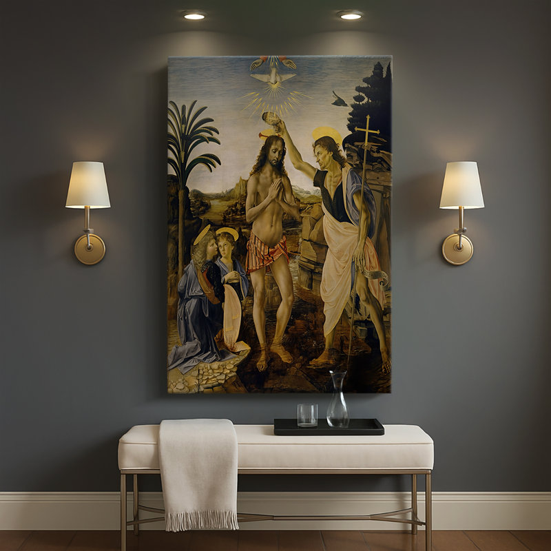 Le Baptême du Christ - toile tendue par Leonardo Da Vinci, 40 po x 60 po