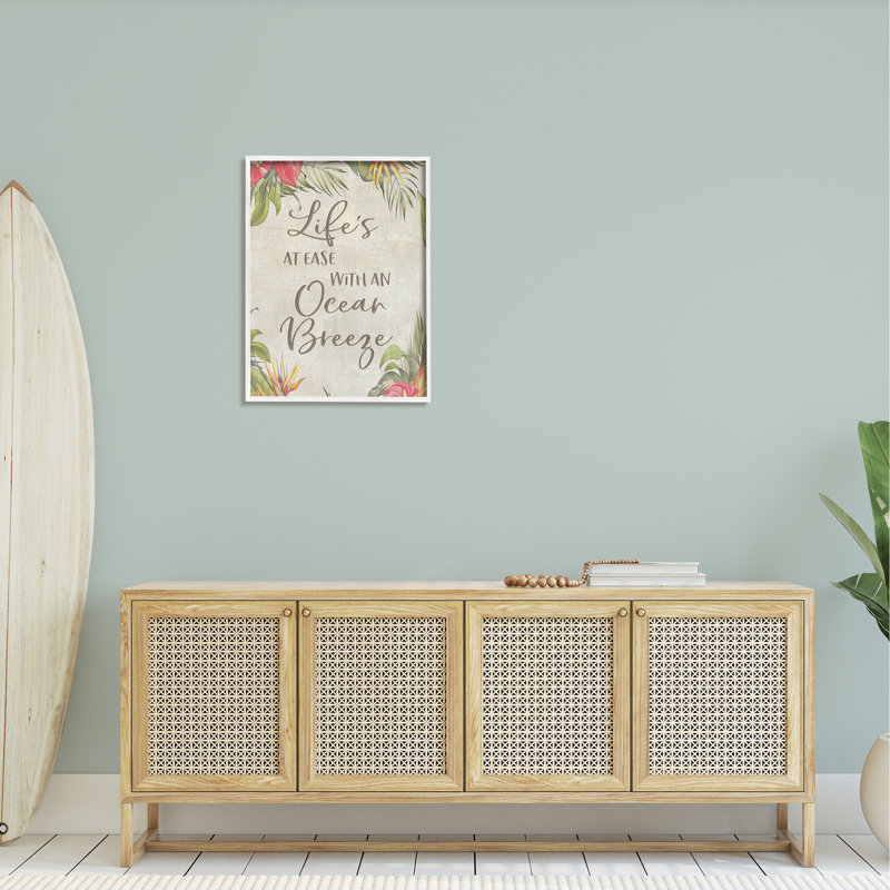 "Tropical Ocean Breeze", art textuel sur bois, H 30 po x l 24 po, Giclée encadrée blanc bord de mer