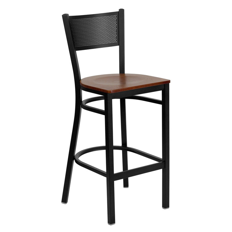 Miranda Grid Back Metal Restaurant Barstool, Cherry, 1