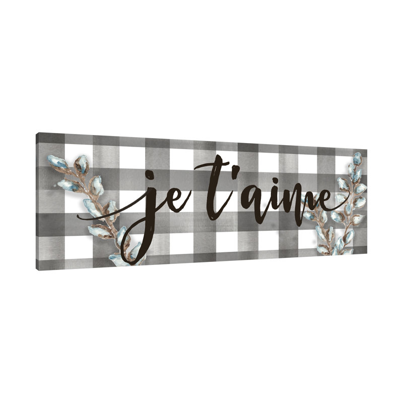 "Buffalo Check: Je T'aime", toile tendue par Trinx, H 15 po x l 45 po x P 1,5 po