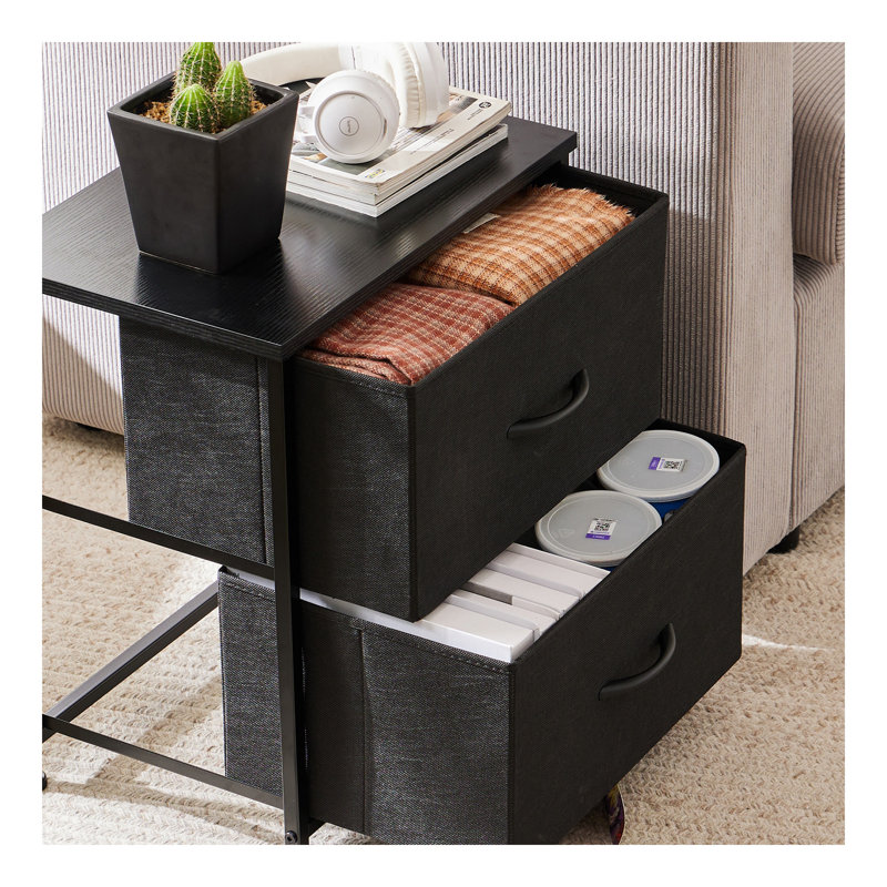 Commode à tiroirs, cadre en métal et plateau en bois, noir, deux paquets