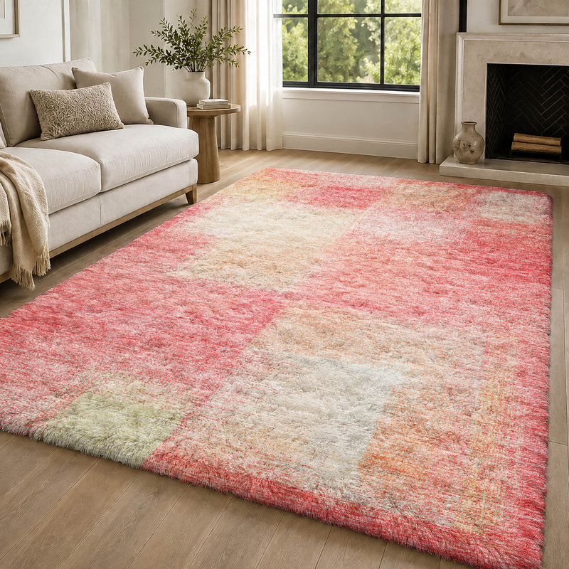 Tapis carré Dream Shag ADS742, lavable à la machine, de qualité supérieure, Blush, 10 pi x 14 pi