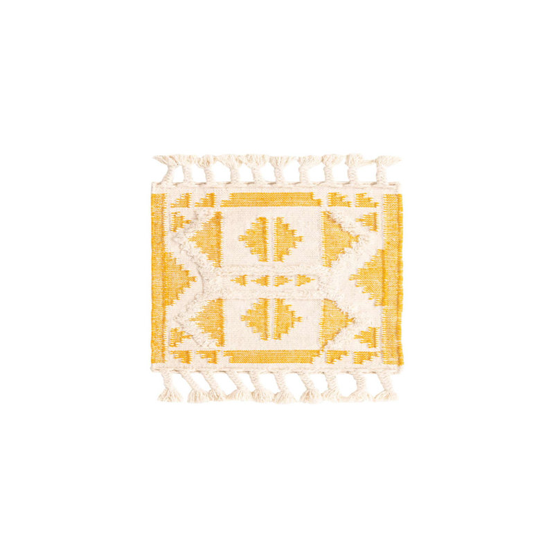 Tapis en laine tissé à plat à la main à motif géométrique blanc / jaune Faver, Rectangle 2 pi x 3 pi 1 po