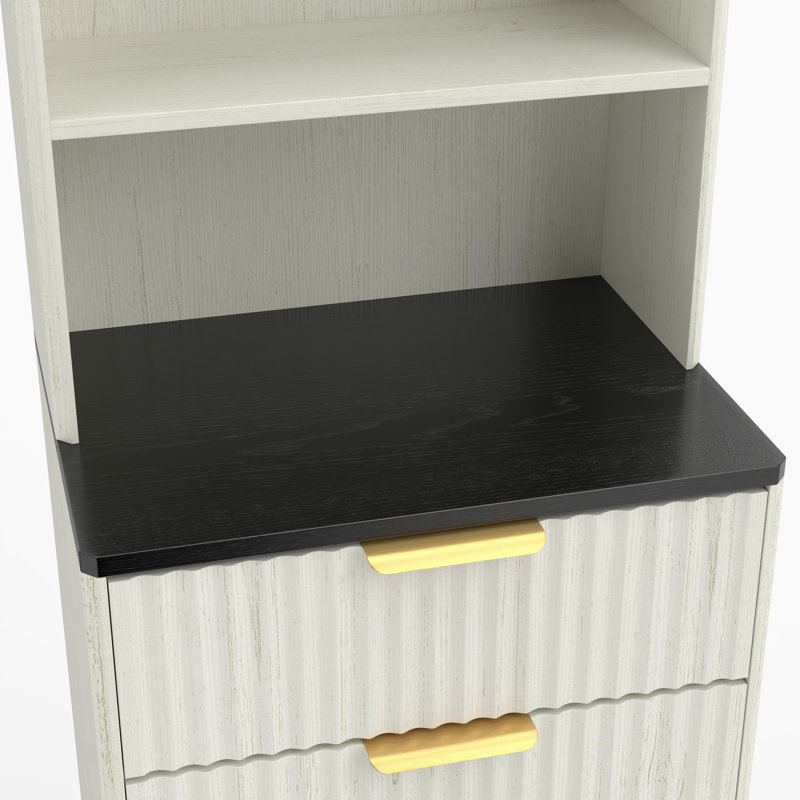 Armoire de rangement haute cannelée étroite avec compartiment à poubelle caché, armoire autoportante, tablettes ouvertes ouvertes et tiroir, anti-basculement pour la cuisine et le salon de bureau (poubelle non incluse)