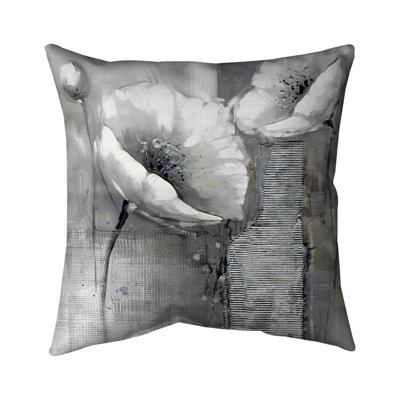 Industrial monochrome flowers - 18"x18" Throw pillow - Poly twill - Print on demand