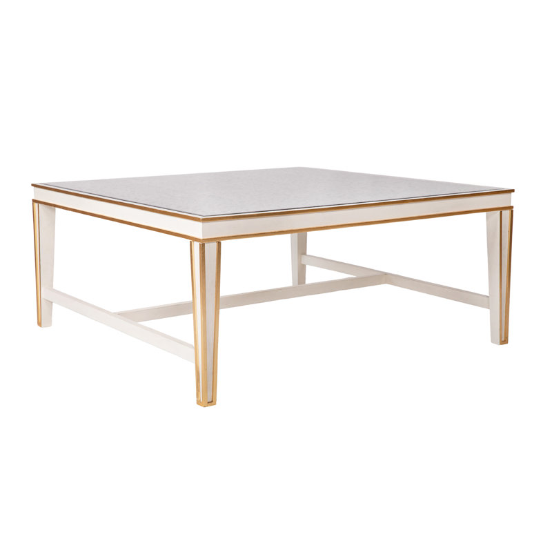 Table basse carrée à 4 pieds Lilly, Blanc antique, H 18,5 po x L 42,25 po x l 42,25 po
