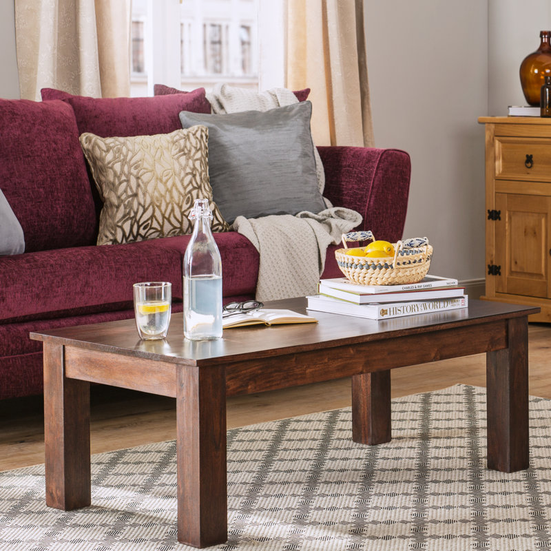Plumville Solid Wood Four Leg Coffee Table, Dark Wood