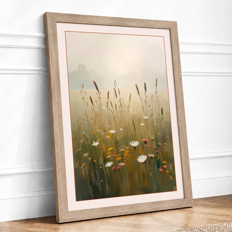 Misty Meadow Light Scandinavian - Framed Print, A3 - 42.0 x 29.7 cm, Oak