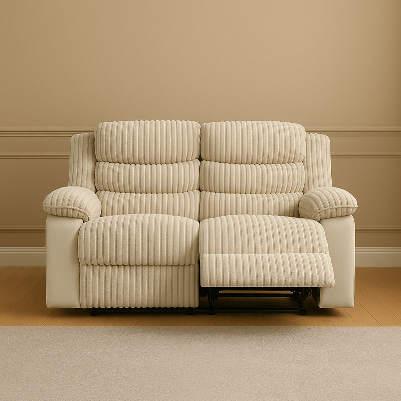 Haven Manual Reclining Loveseat with Plush Corduroy Cushioned Support, Beige