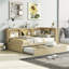 Lit de jour simple avec lit gigogne, armoires de rangement et ports USB, couleur bois