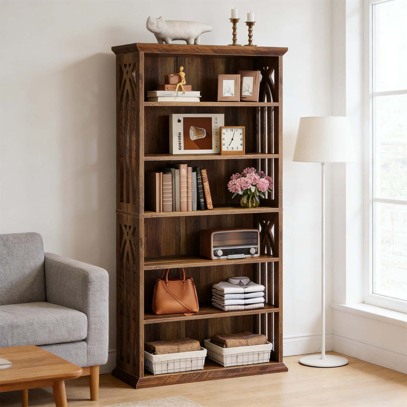 Élégante armoire de rangement de style campagnard avec bibliothèque spacieuse, tablettes réglables et fabrication en panneau de fibres à densité moyenne durable