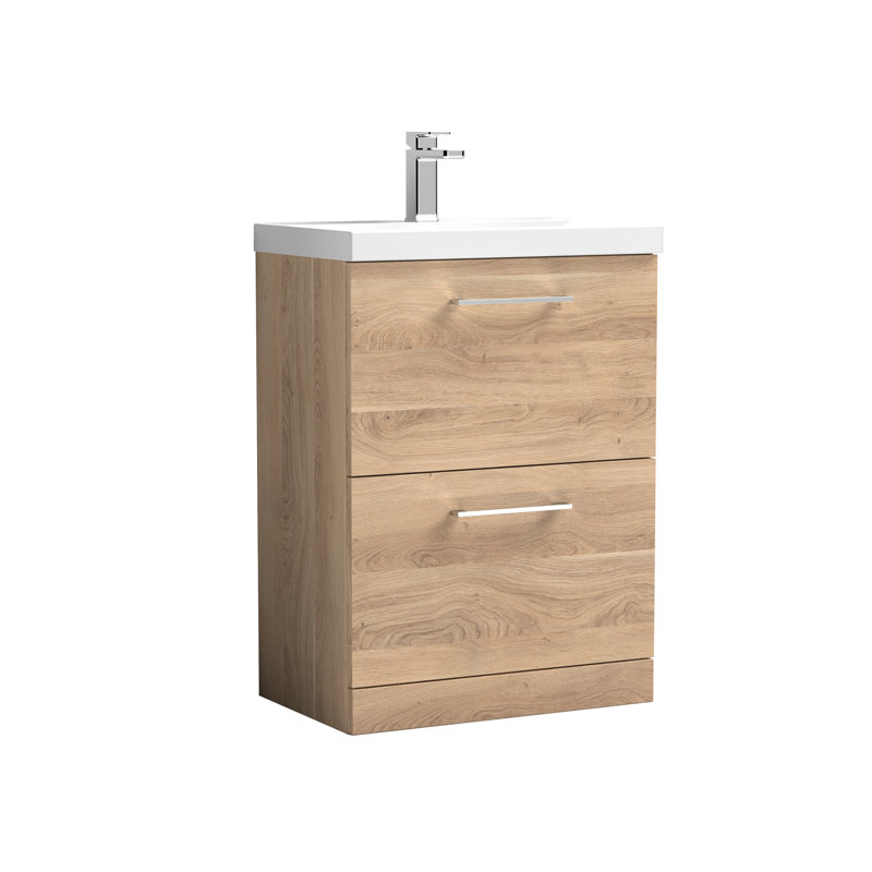 610mm Single Bathroom Vanity with Basin, Bleached Oak