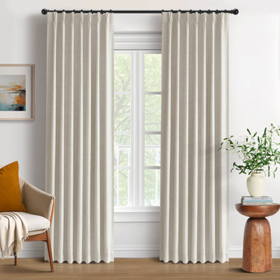 100% Blackout Curtains Polyester Faux Linen Fabric Pinch Pleated Drapes With 20 Hooks Blackout Curtains For Bedroom/Living Room ( 2 Panels Set)