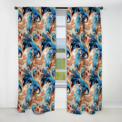 Rideau à motif floral cachemire bleu et beige Paisley Elegance - 1 panneaux
