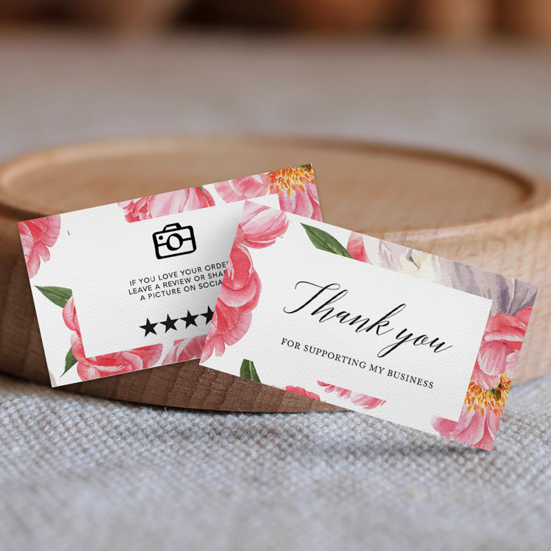 Thank You For Supporting My Small Business Card, Coral Blooms, paquet de 100, 2 x 3,5 po